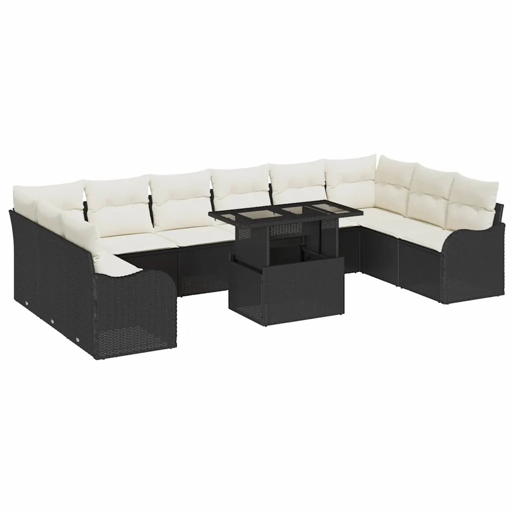 Set Divano da Giardino con cuscino 11 pcs Nero Poly Rattan