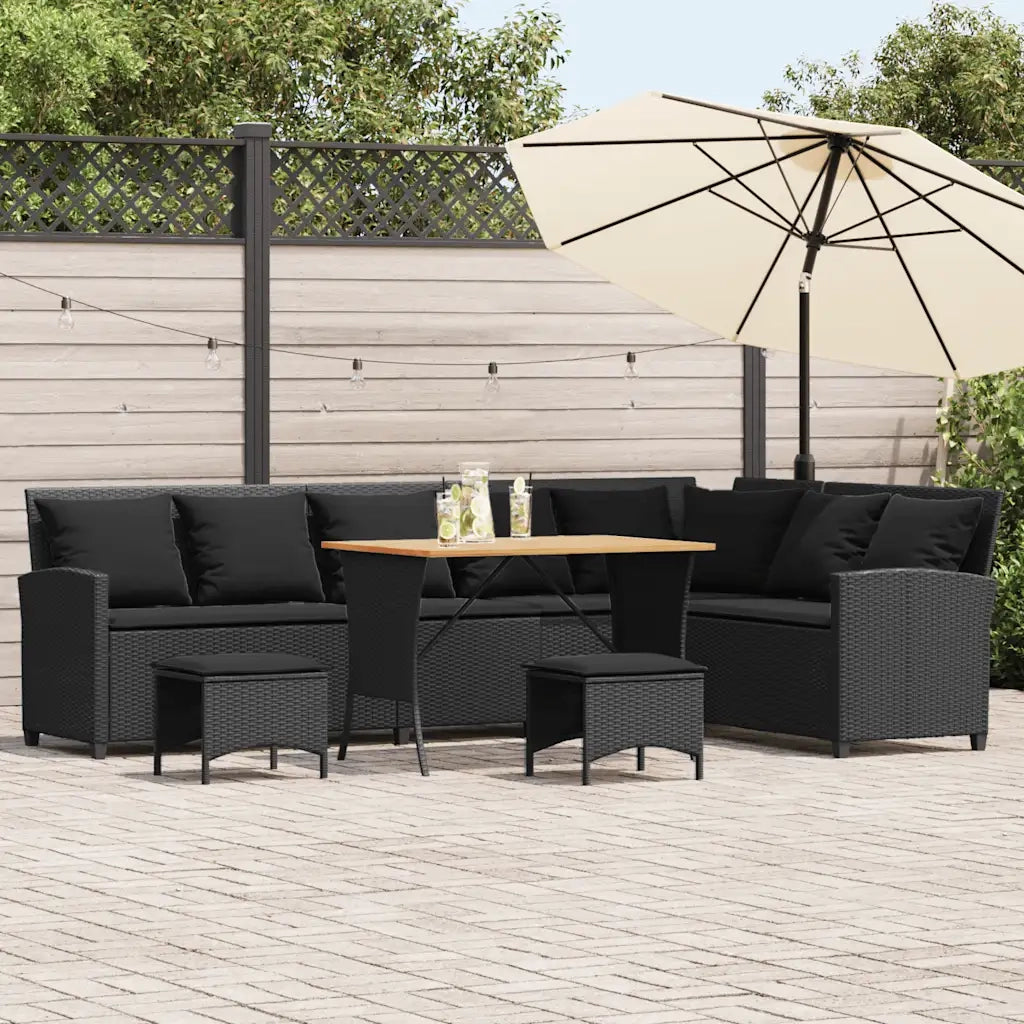 Set Divani da Giardino 4 pz con Cuscini Forma L Polyrattan Nero