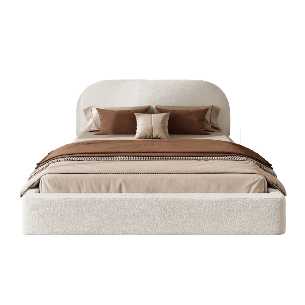 DESMIU Letto matrimoniale 180 × 200 cm 2 posti con testiera imbottita, senza materasso, bouclé beige