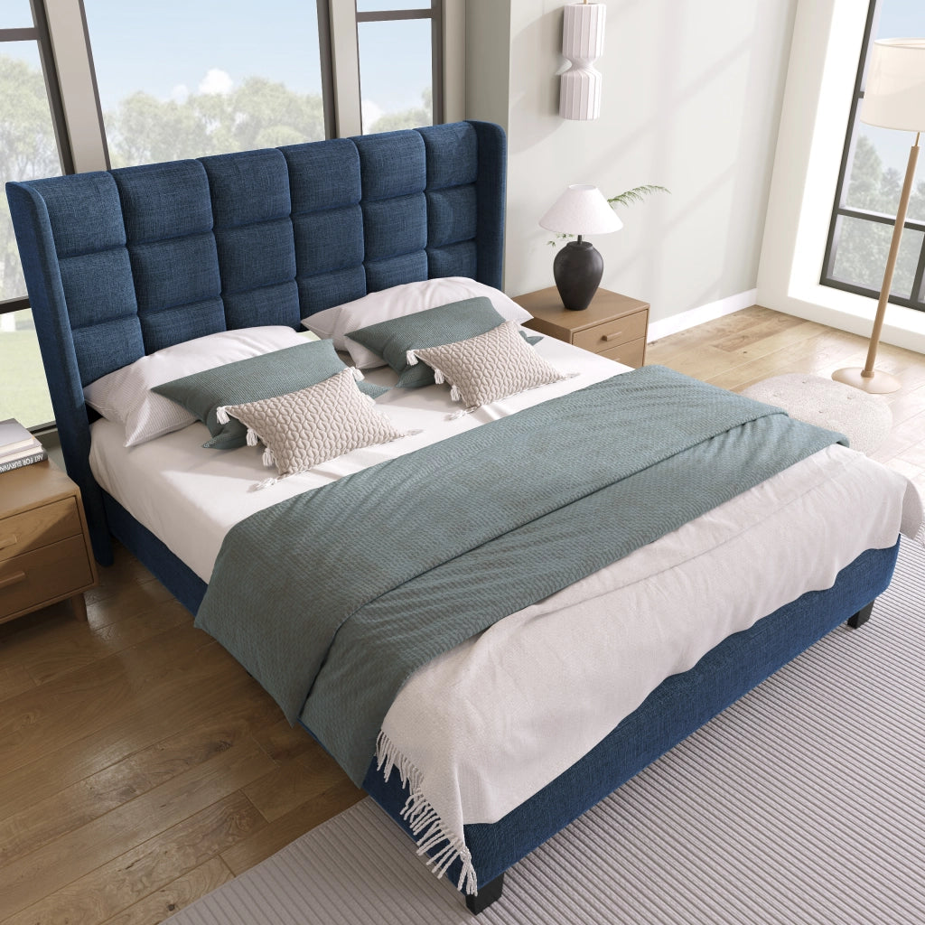 letto imbottito lino blu 140x200 cm