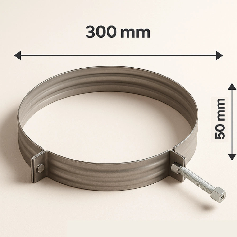 Collare nervato acciaio inox Ø 300 mm fissaggio canna fumaria confezione 2 pezzi