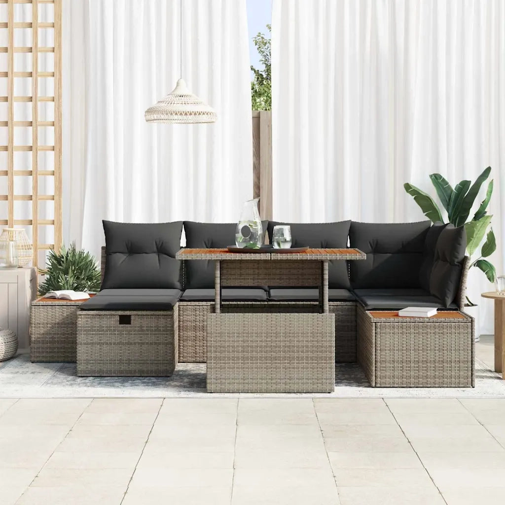 Set Divano da Giardino 7 pcs Grigio polyrattan