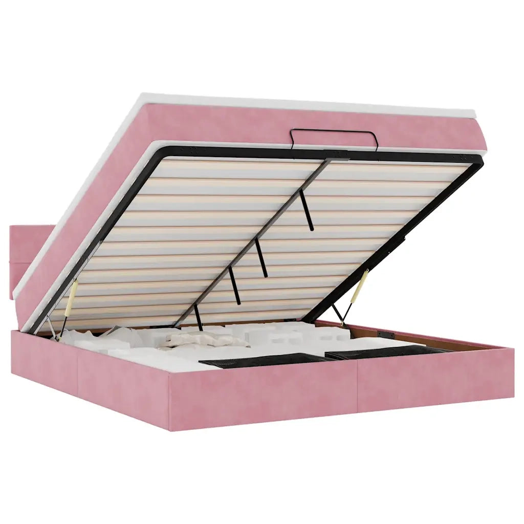 Pouf Letto con Materasso e LED Rosa 180x200cm in Velluto 3312643