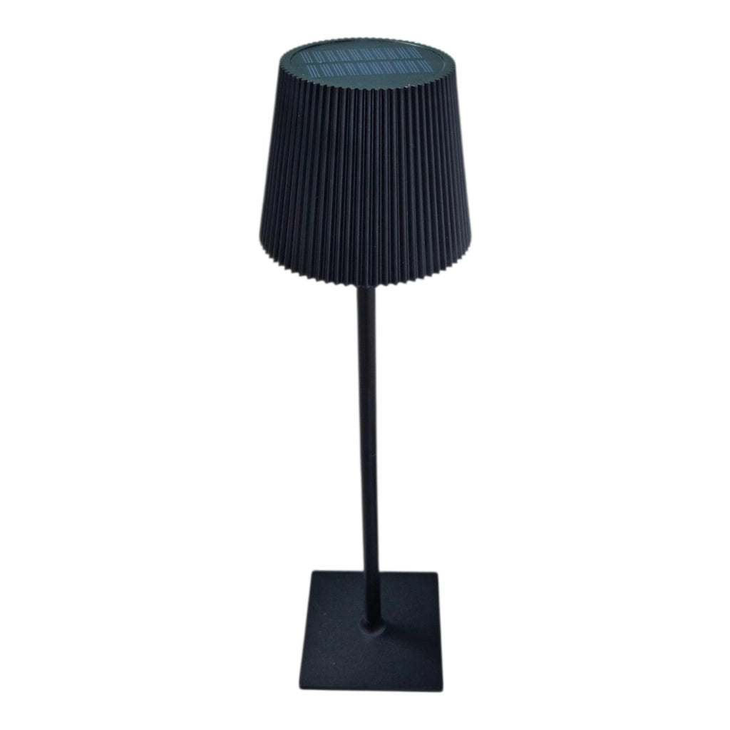 Lampada da tavolo LED nera 5W ricaricabile con pannello solare e cavo USB, 40 cm, luce calda/fredda/naturale, sensore crepuscolare, batteria 2000mAh