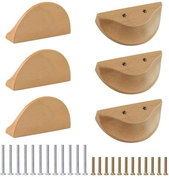 Maniglie di carico in legno di betulla 100 mm - 6 pezzi - Materiale ecologico - Design classico - Facili da utilizzare e confortevoli - Maniglie a forma di mezza luna in legno di betulla - Duratura garantita