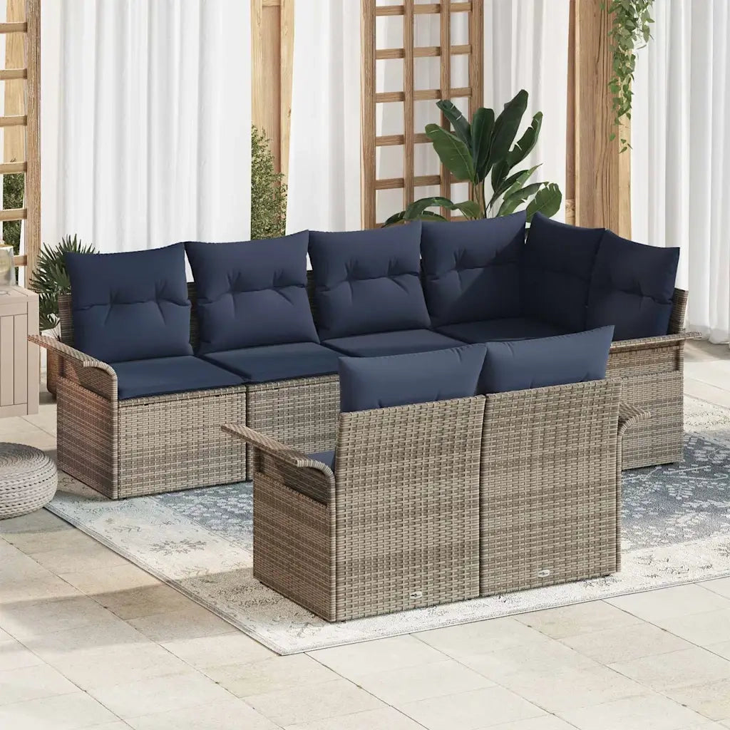 Set Divano da Giardino con cuscino 7 pcs Grigio Poly Rattan 3354074