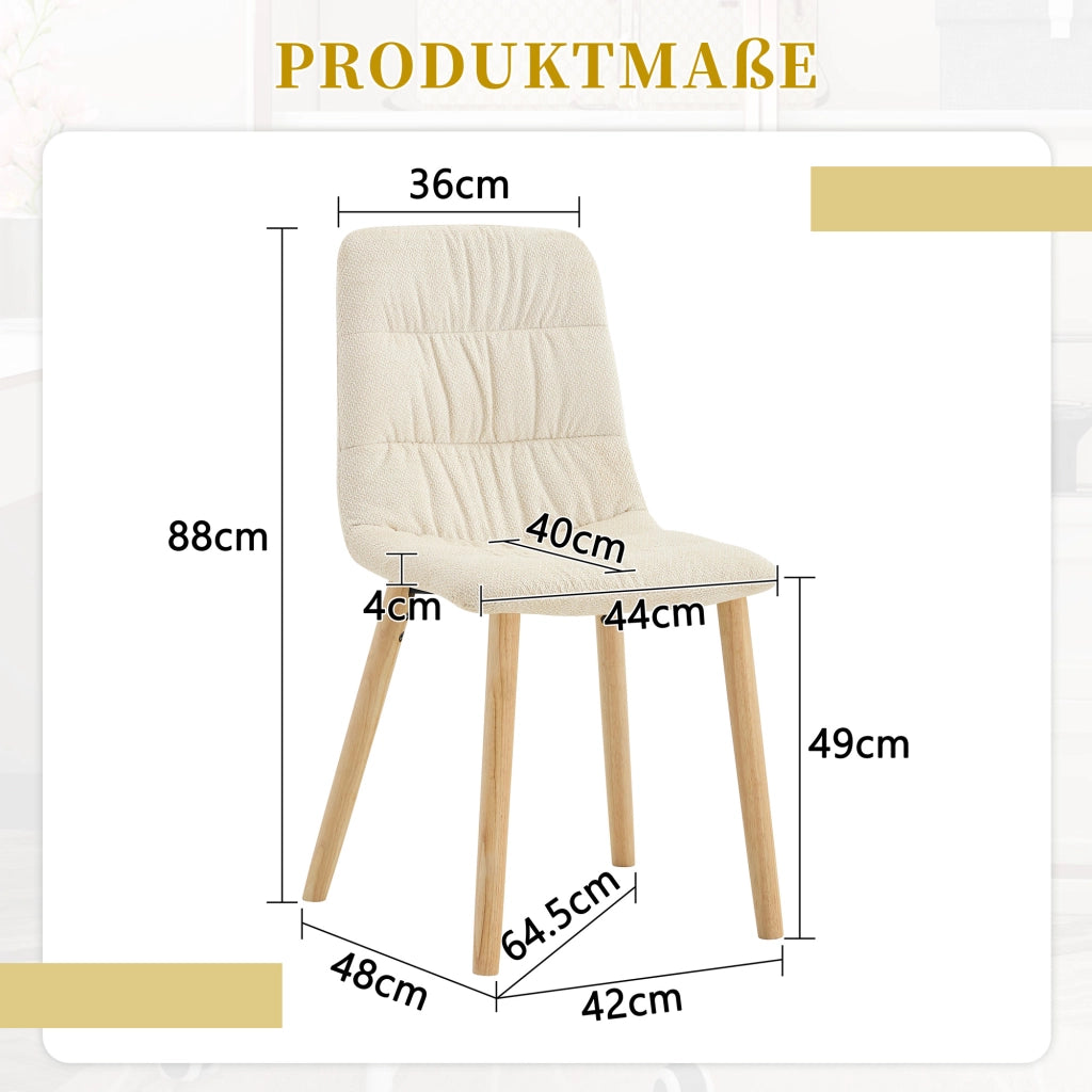 Sedie da Pranzo in Tessuto Bianco con Gambe in Legno Massello ¨C MINIMAL ¨C Set 2 Pezzi