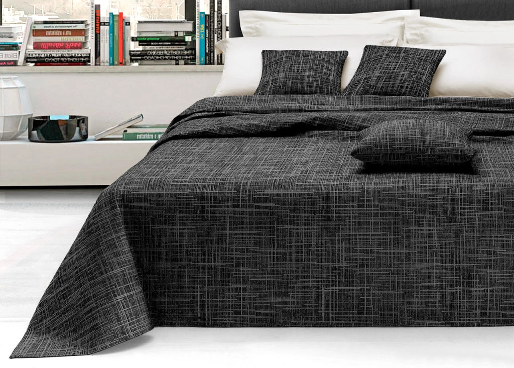 Telo Arredo Copridivano Multiuso Copritutto Misto Cotone Modello Multirighe - 180x260 - Carbone