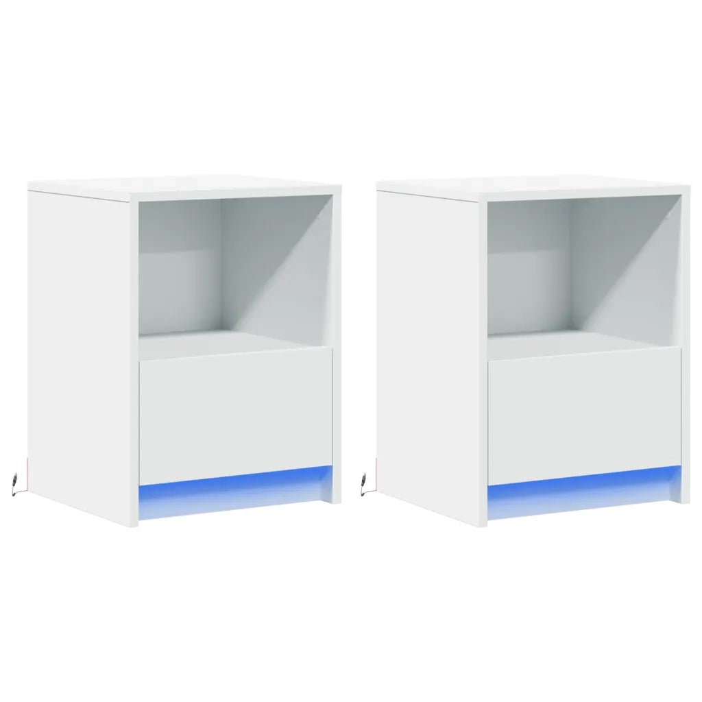 Comodini con Luci LED 2pz Bianchi in Legno Multistrato 852020