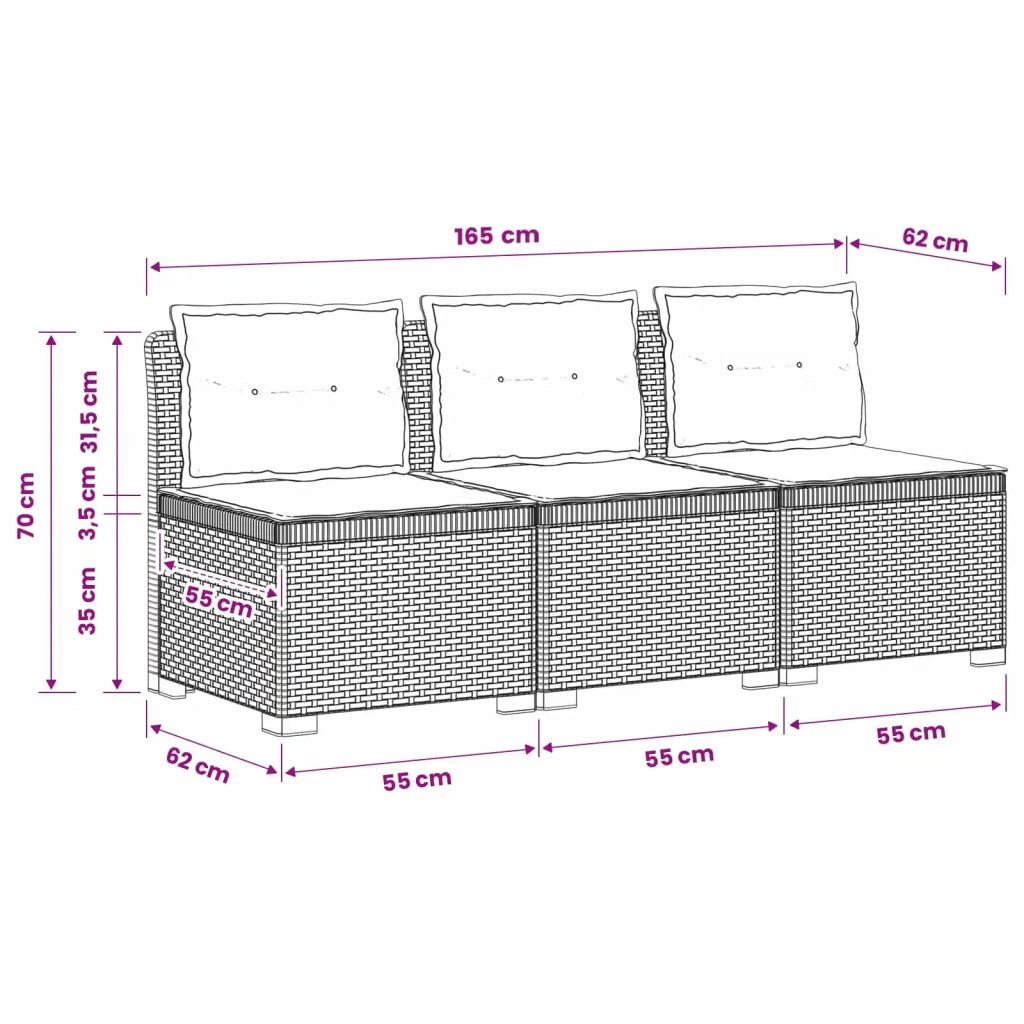 Divano da esterno-Divano da Giardino 3 posti con cuscini in look rattan PP 639147