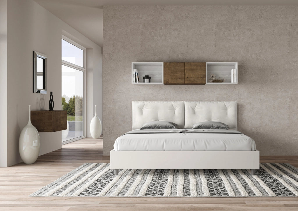 BS COM Letto matrimoniale king size contenitore imbottito 200x210 similpelle bianco