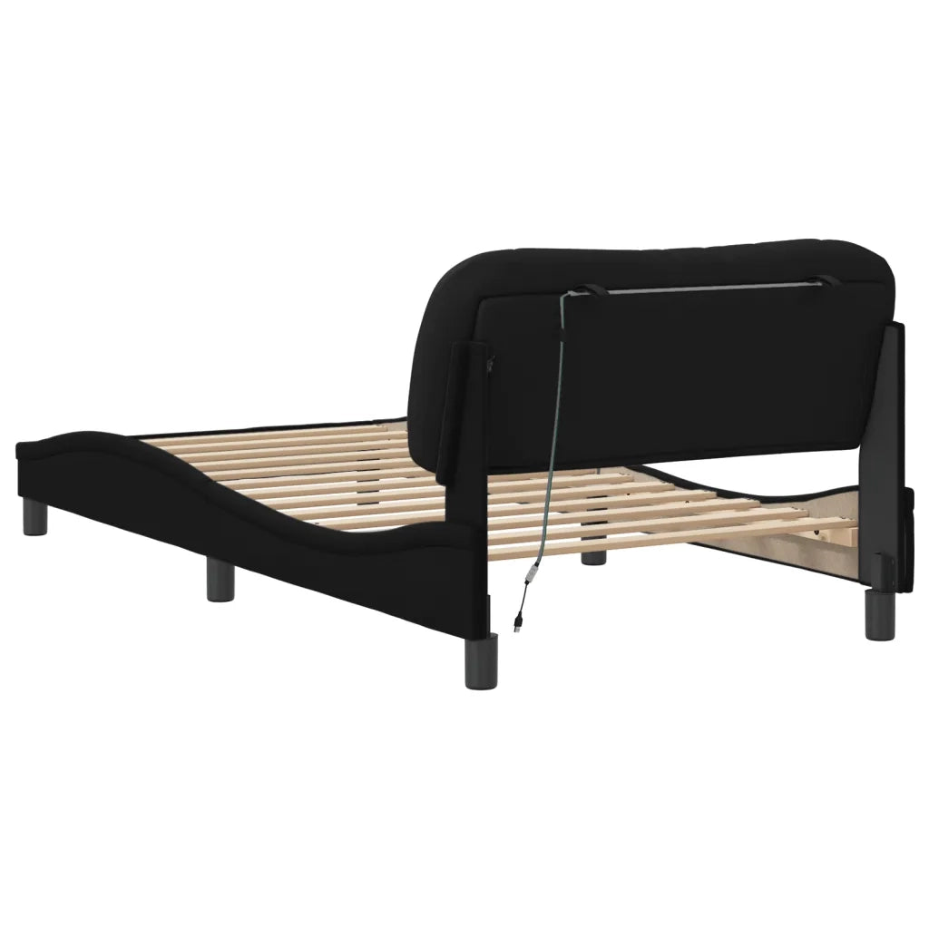 Letto singolo | Letto per adulti | Giroletto con LED senza Materasso Hvar Nero 100x200 cm in Tessuto