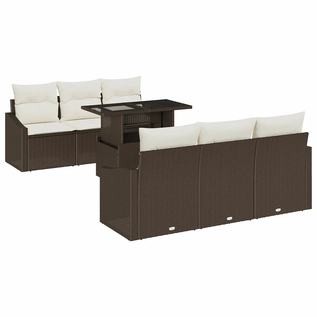 Set Divano da Giardino con cuscino 7 pcs Marrone polyrattan