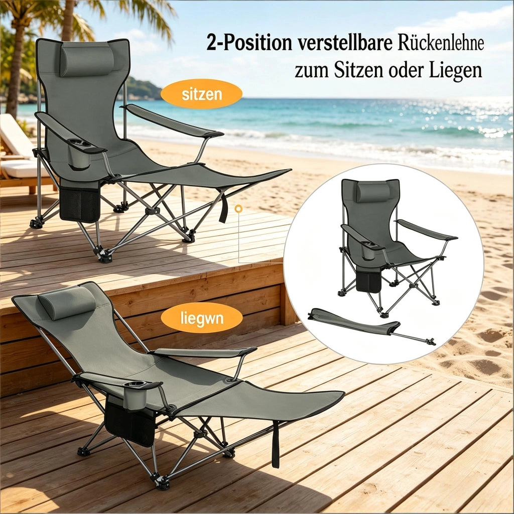 SEDIA da campeggio pieghevole con poggiapiedi estraibile 115x84x88,5 cm grigia