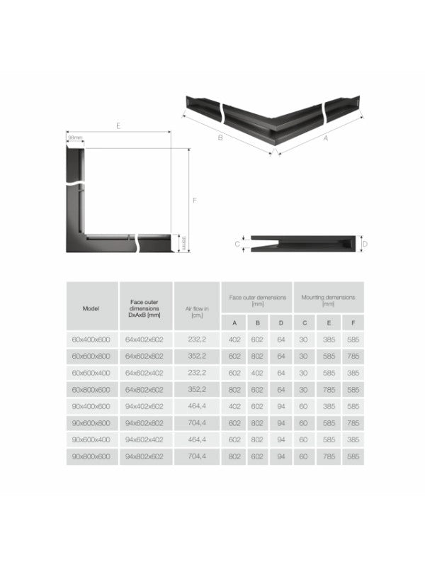 Griglia di ventilazione Angolare per camino 60x600x400 - Loft Angle sinistra crema
