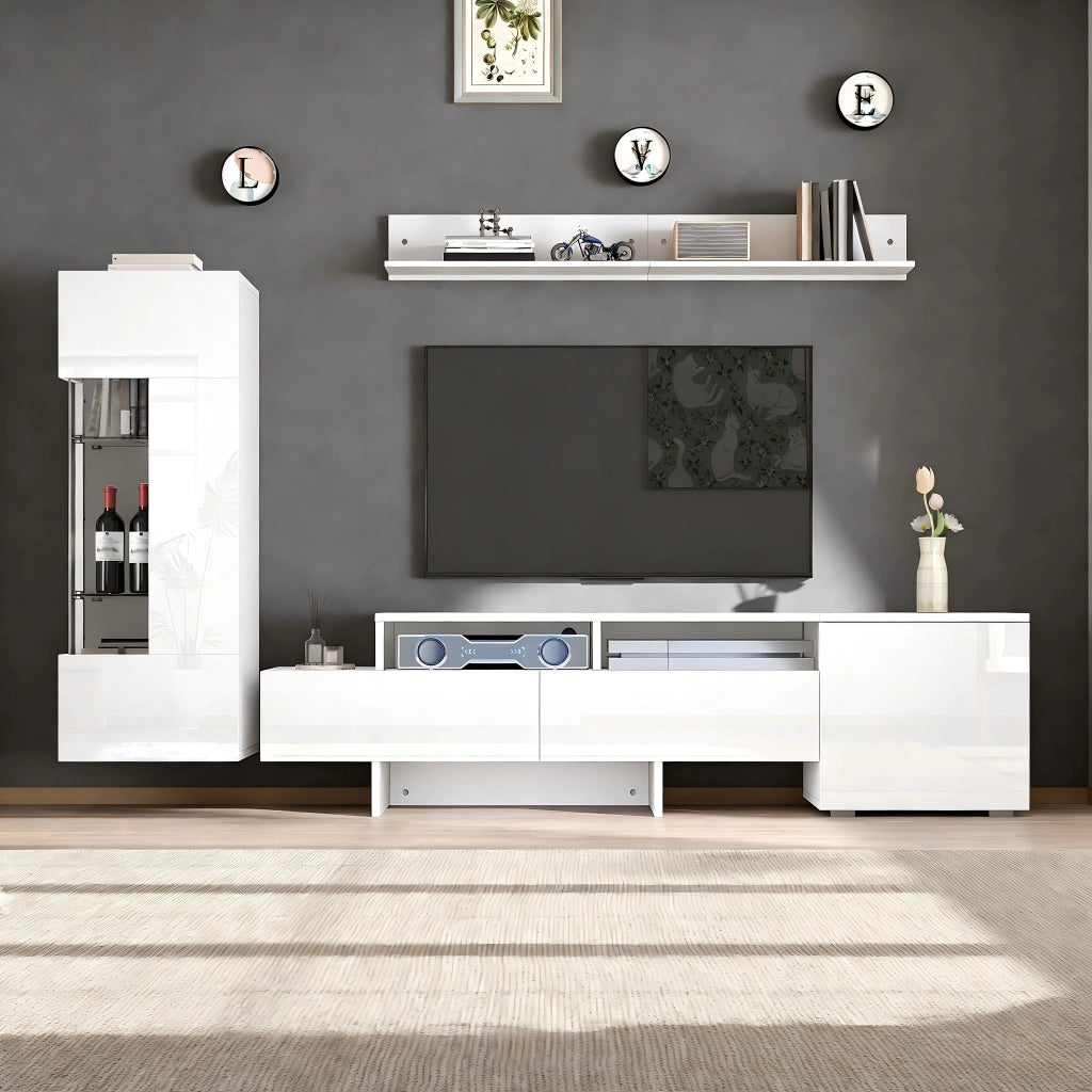 MOBILE TV Set da 3 pezzi con LED 170 cm Bianco lucido