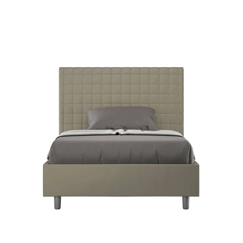 Letto una piazza e mezza con rete imbottito 110x190 similpelle cappuccino Sunny