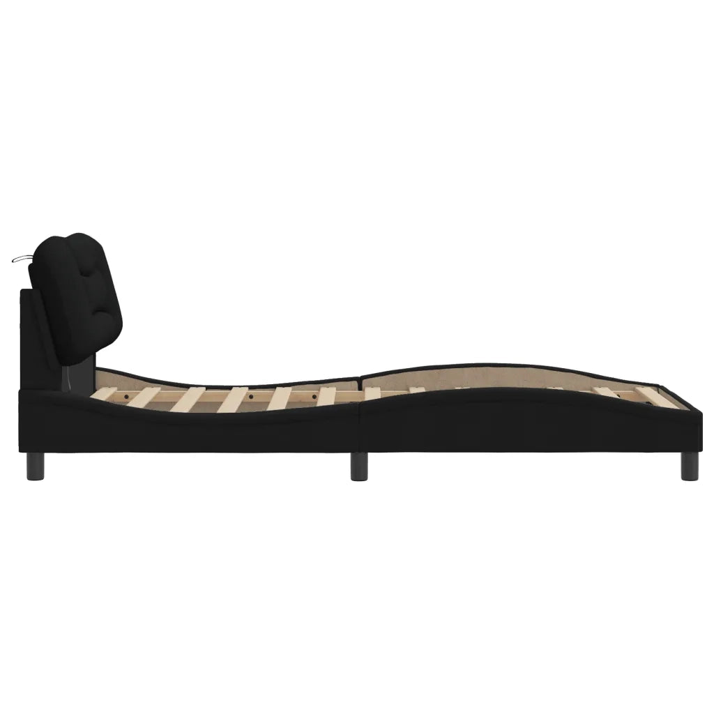 Giroletto con LED senza Materasso-Struttura Letto Hvar Nero 90x190 cm in Tessuto