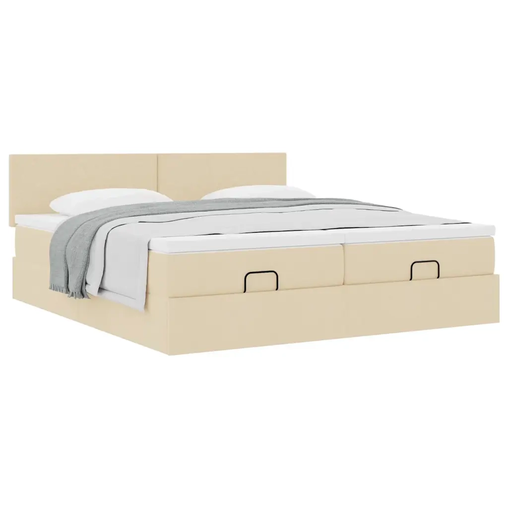 Struttura Letto Pouf con Materassi Crema 200x200 cm in Tessuto 3311985