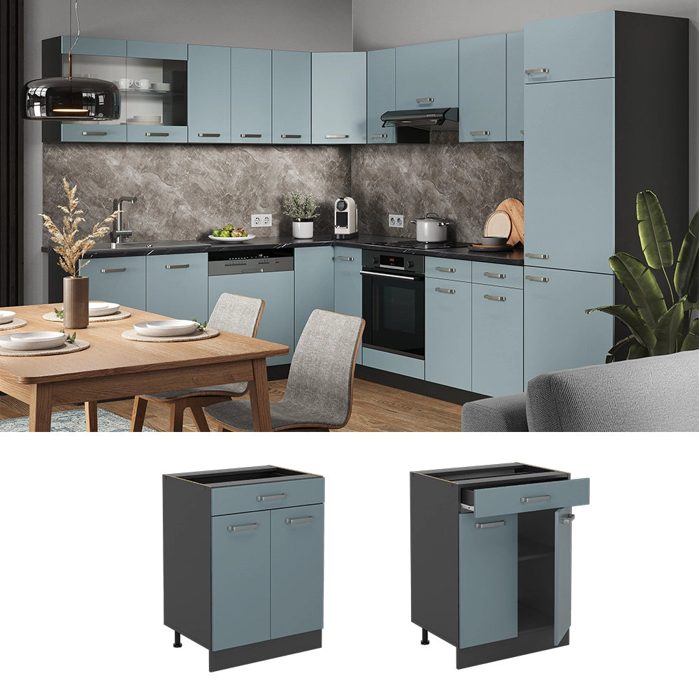 Vicco Mobiletto base per cucina Grigio-blu 60 cm con cassetto, senza piano di lavoro