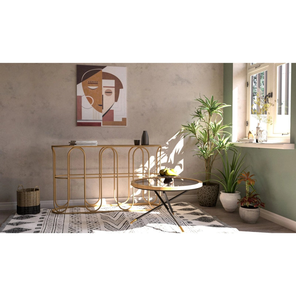 Console Samui in ferro e rattan naturale — 110x32x77 cm