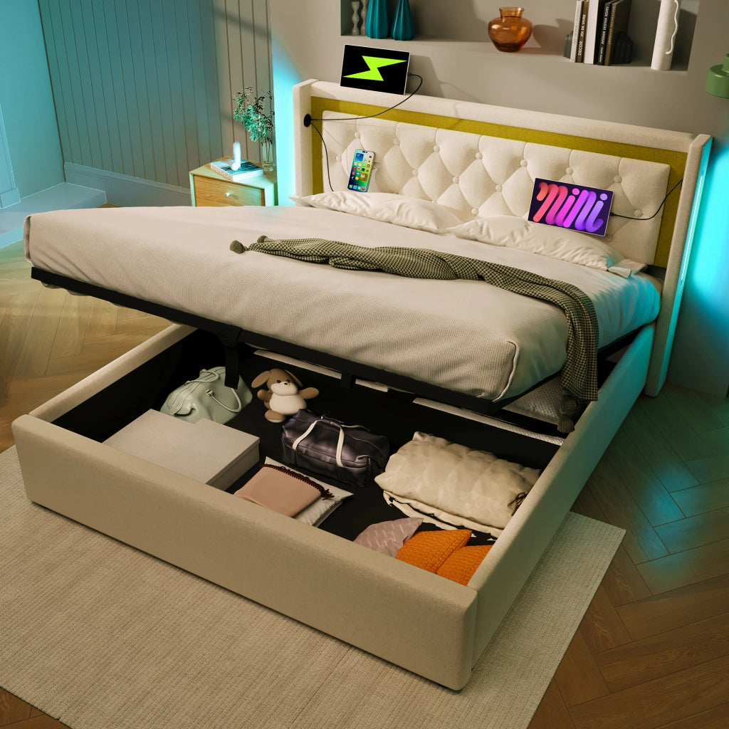 letto imbottito cotone beige 140x200 cm