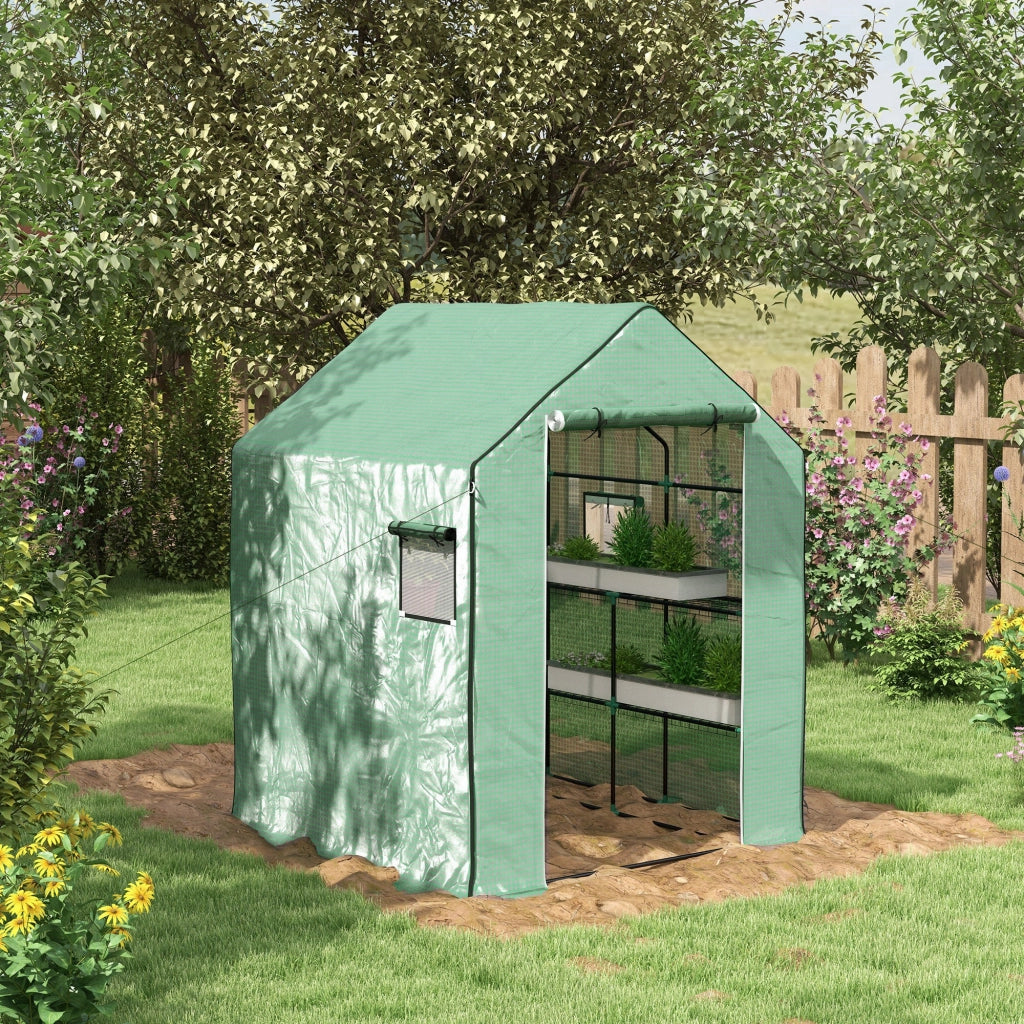 Serra da giardino con porta, finestra e 3 ripiani ¨C Xylo ¨C PE 140x143x190 cm