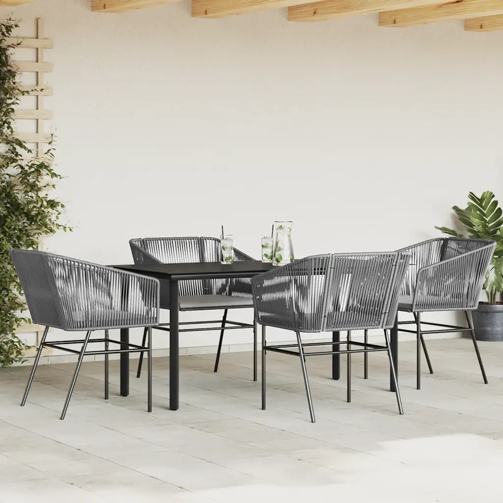 Set da Pranzo da Giardino 5 pz | Set Salotto da Giardino con Cuscini Polyrattan Vetro