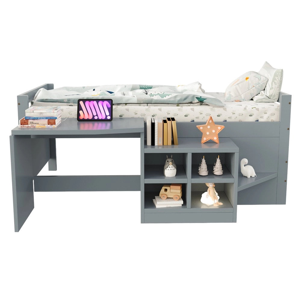 Letto Singolo con Scrivania e Cassetti ¨C Xylo ¨C Legno Grigio 90x200