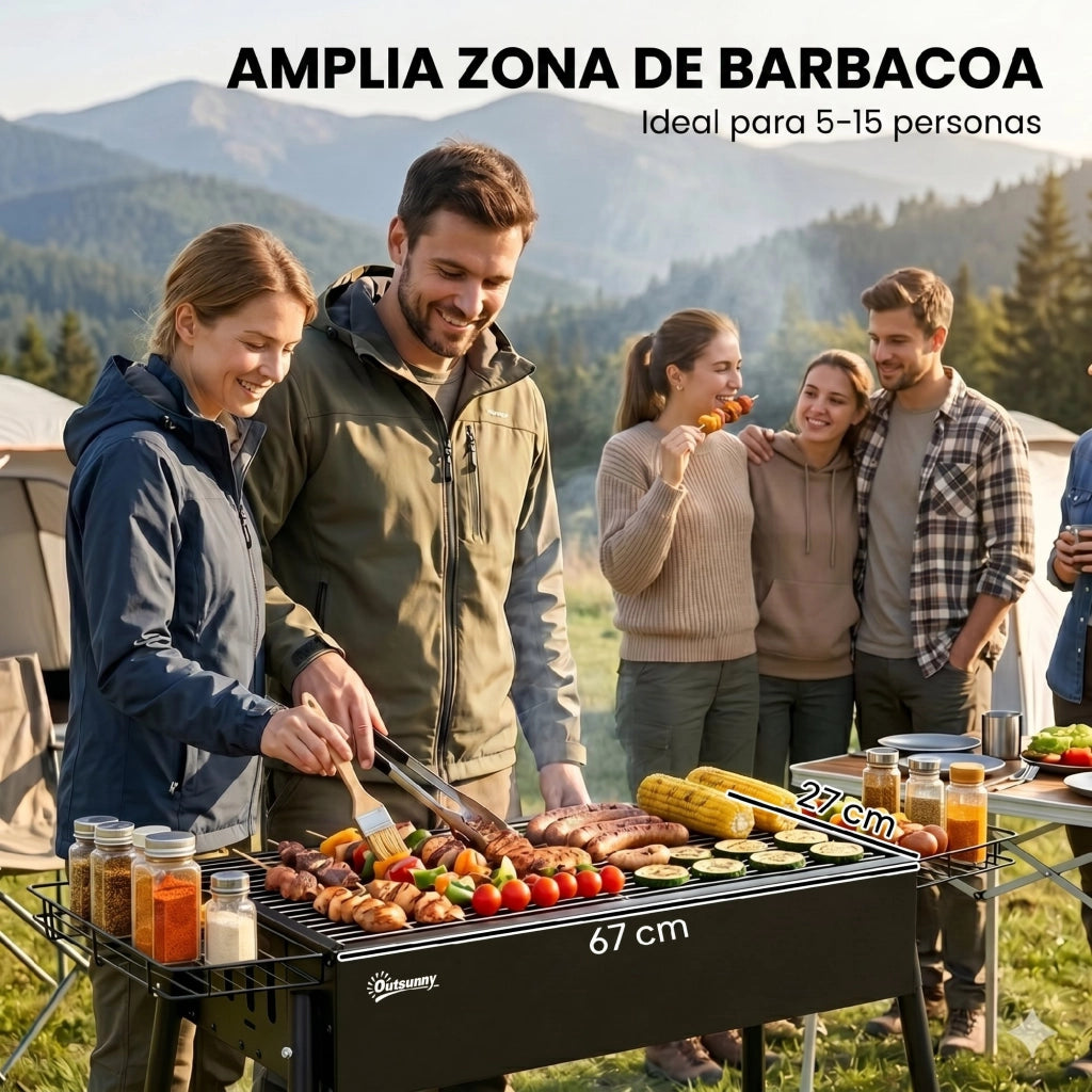 Barbecue Portatile a Carbone con 2 Griglie in Acciaio Inossidabile ¨C Minimal ¨C 94x39x70 cm Nero