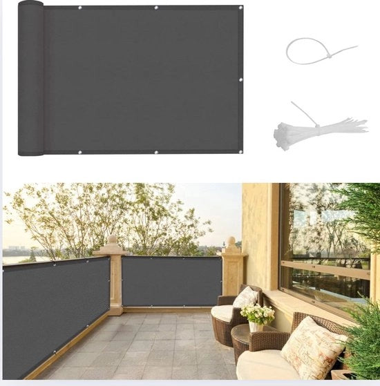 Schermo per balcone, protezione visiva, 90 x 500 cm, copertura balcone, protezione UV PES, resistente al tempo, con cavi avvolgenti, colore antracite
