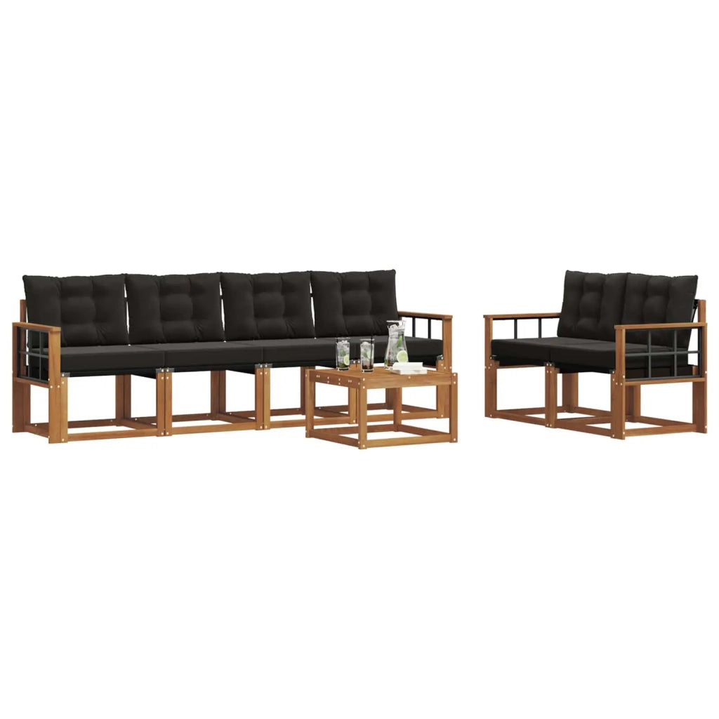Set di divani da esterno con cuscino 7 pcs Naturale e Nero 3368431
