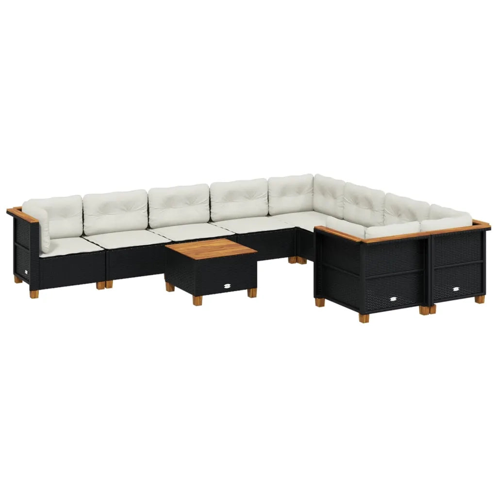 Set Divani da Giardino 10pz con Cuscini in Polyrattan Nero
