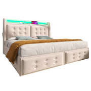 Letto Matrimoniale 180x200 Beige con 4 Cassetti; LED; 2 Prese; USB e Type-C
