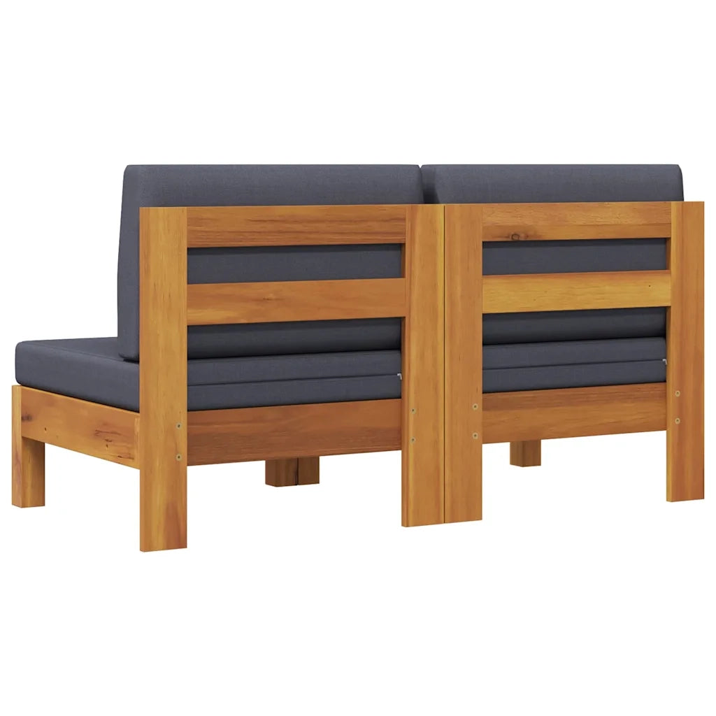 Divani Centrali 2 pz con Cuscini Grigio Scuro Massello Acacia 310639