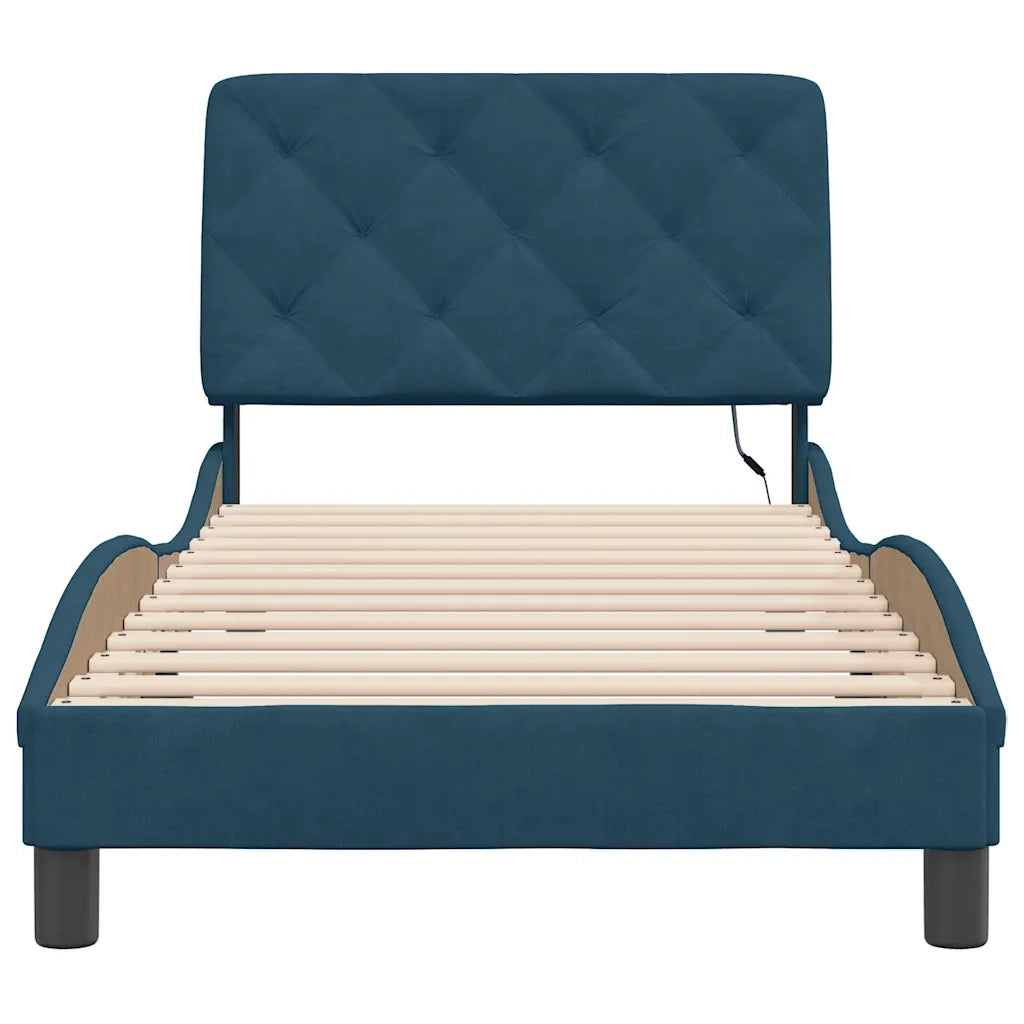 Letto singolo | Letto per adulti | Giroletto con LED senza Materasso Blu 90x190 cm in Velluto