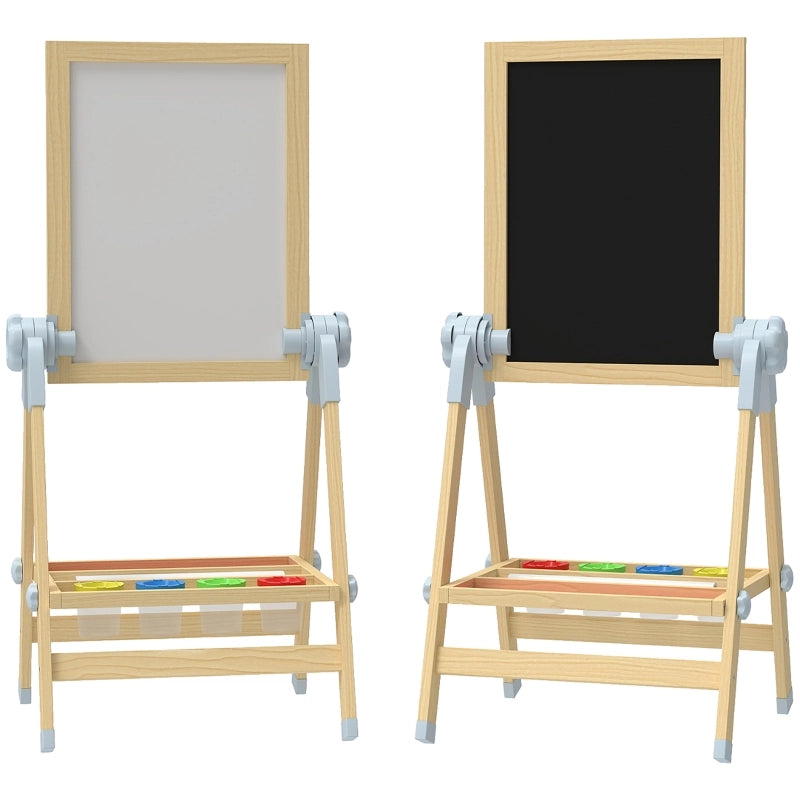 Cavalletto in legno per bambini, lavagna bianca e lavagna nera a doppia faccia, lavagna da terra regolabile in altezza con rotolo di carta, ripiano,