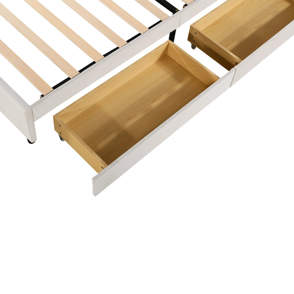 LETTO Imbottito 90x200 cm Beige con 2 cassetti
