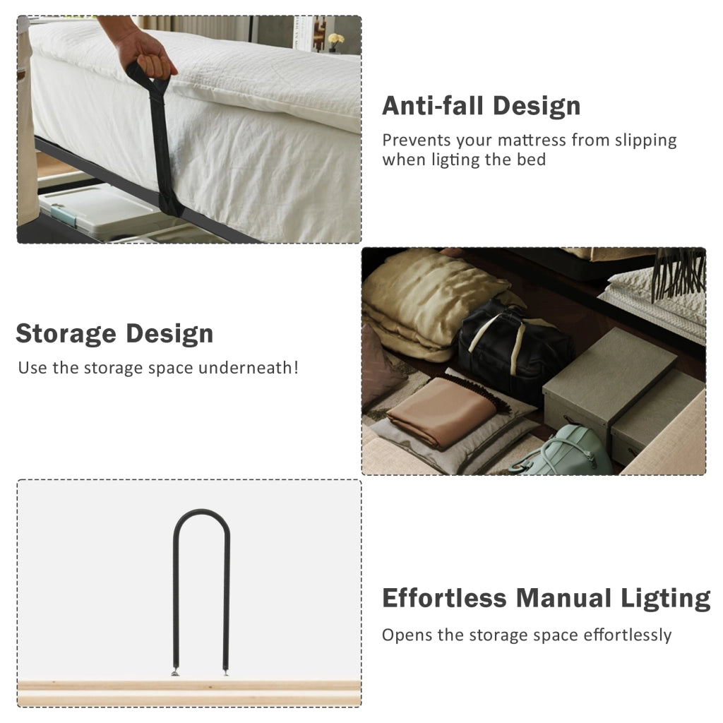 OKWISH Camera Da Letto Completa con Letto Contenitore Idraulico 160 x 200 cm, 2 Comodini e Luci Lettura USB, Velluto Grigio