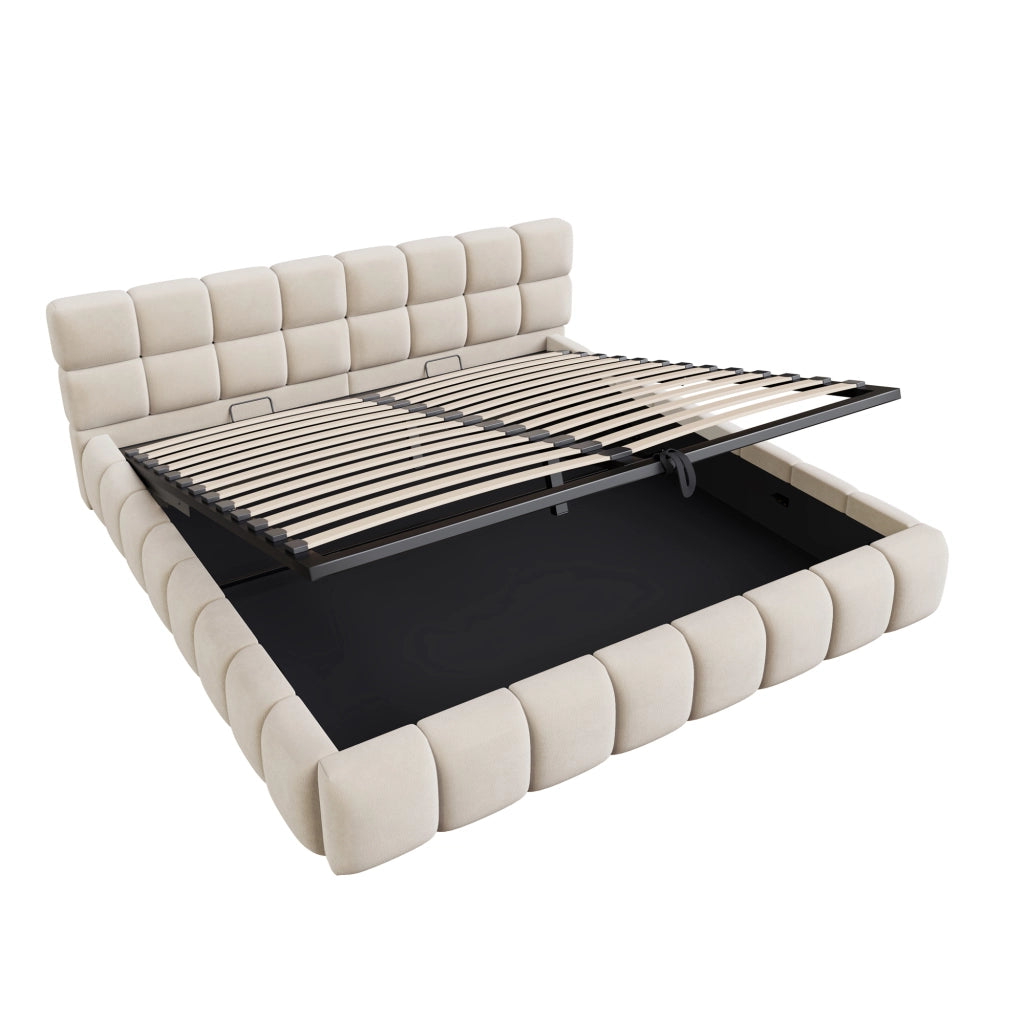 LETTO Contenitore 180x200 cm Velluto Beige con LED