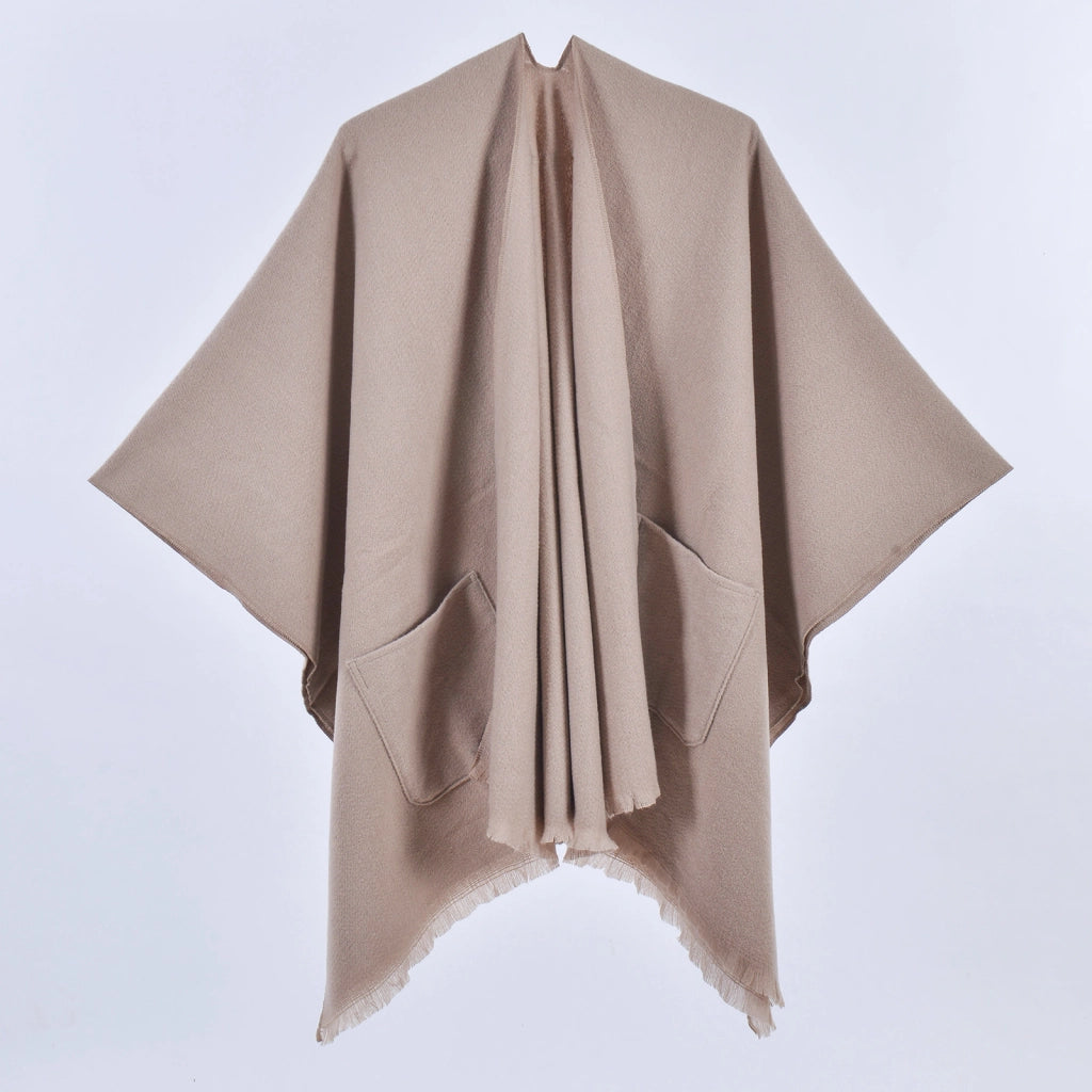 Nuovo mantello caldo da donna, semplice scialle in cashmere a tinta unita con spacco su entrambi i lati