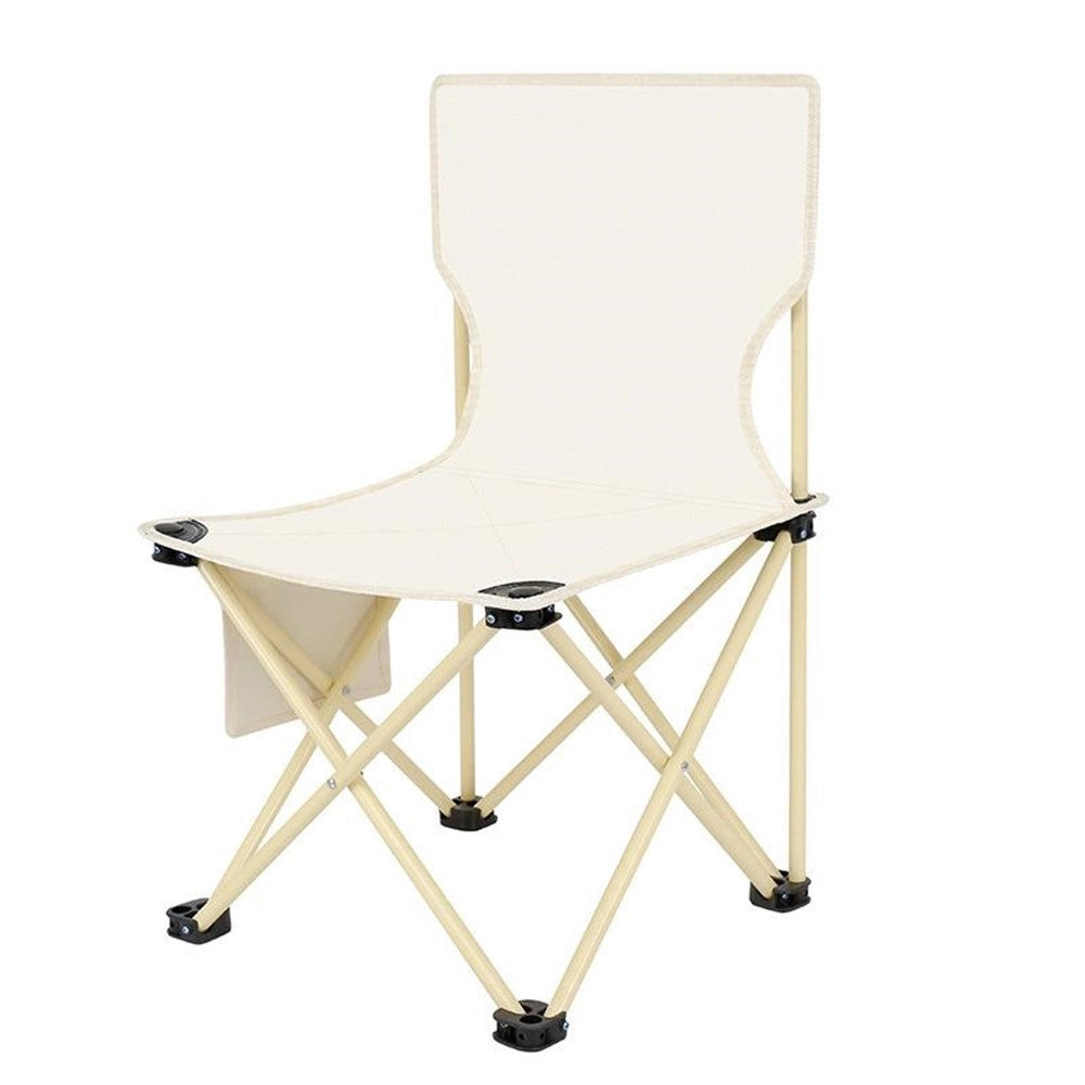 Trade Shop - Sedia Pieghevole Con Schienale Tasca Laterale Per Pesca Campeggio 42x42x72cm Beige 632842 -
