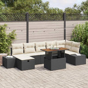 Set Divano da Giardino con cuscino 8 pcs Nero polyrattan
