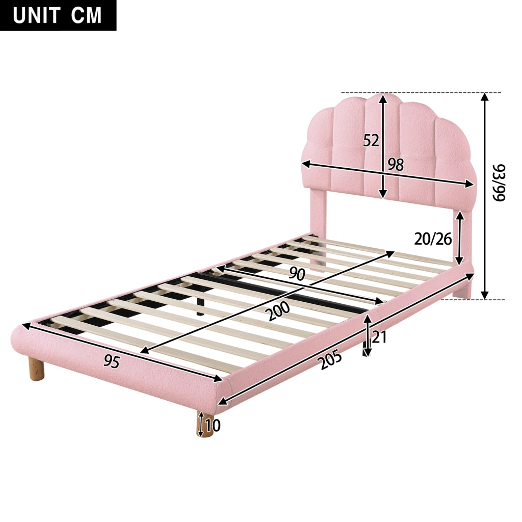 LETTO singolo 90x200 cm imbottito in Bouclé rosa