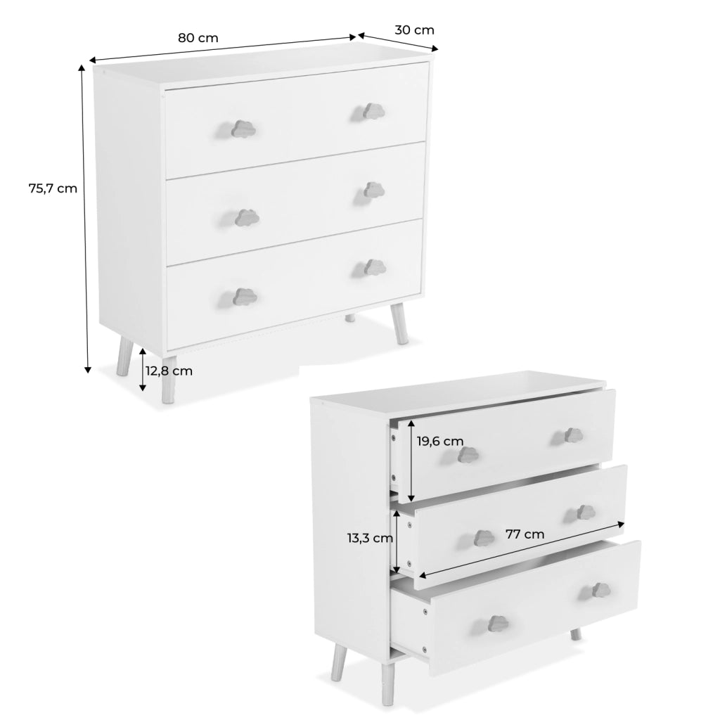Cassettone per bambini, 3 cassetti, bianco
