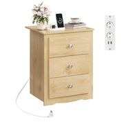 Comodino con 3 Cassetti e Prese USB ¨C Minimal ¨C Legno, Grigio, 40x40x50 cm
