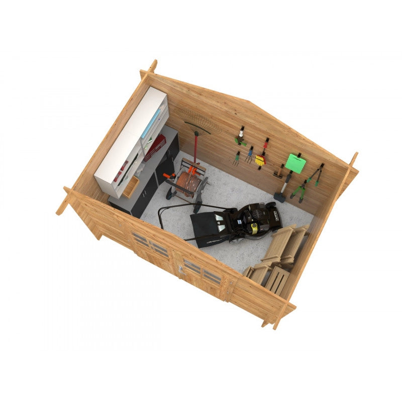 Casetta in legno da giardino 296x200 cm impregnato autoclave 28 mm, porta doppia con vetro e serratura, uso esterno - Esterni da Vivere