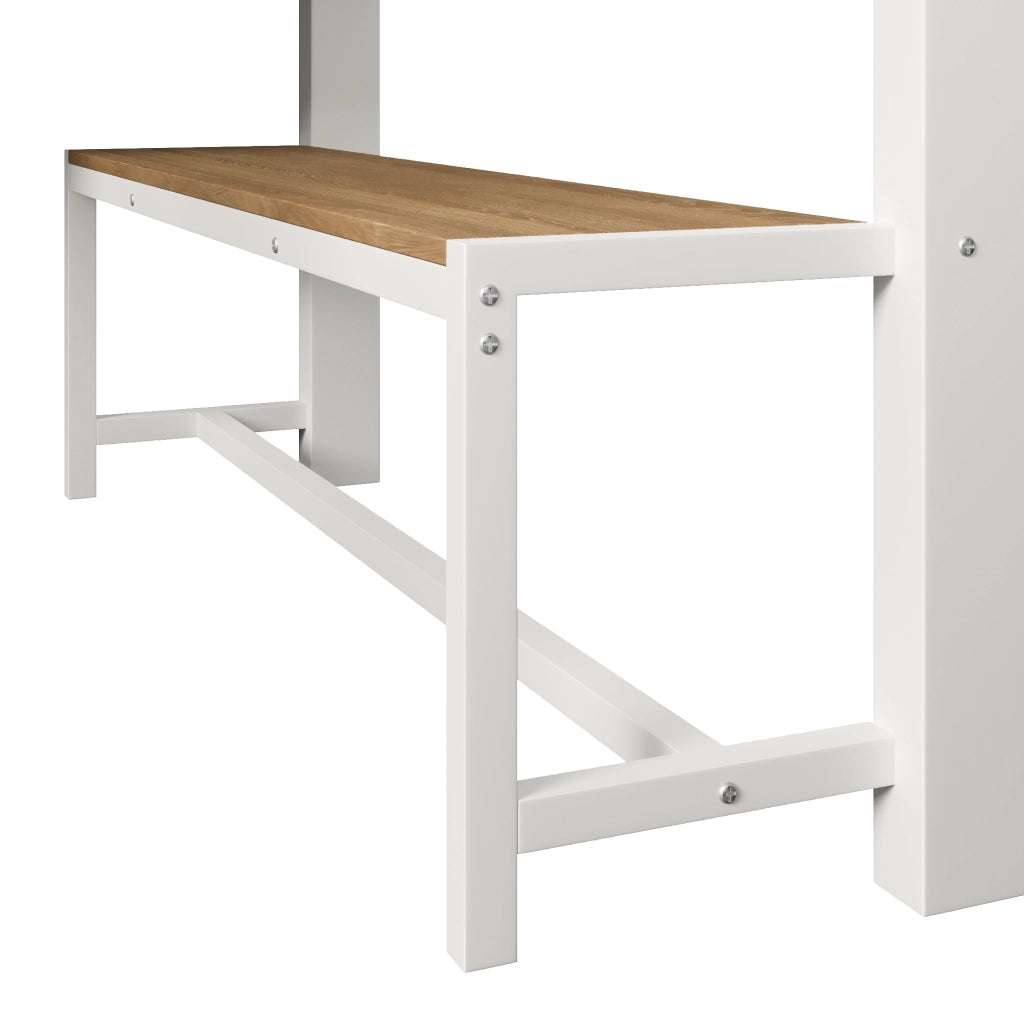 Letto a soppalco in metallo 140x200 cm con scrivania, LED e spazio contenitivo, bianco