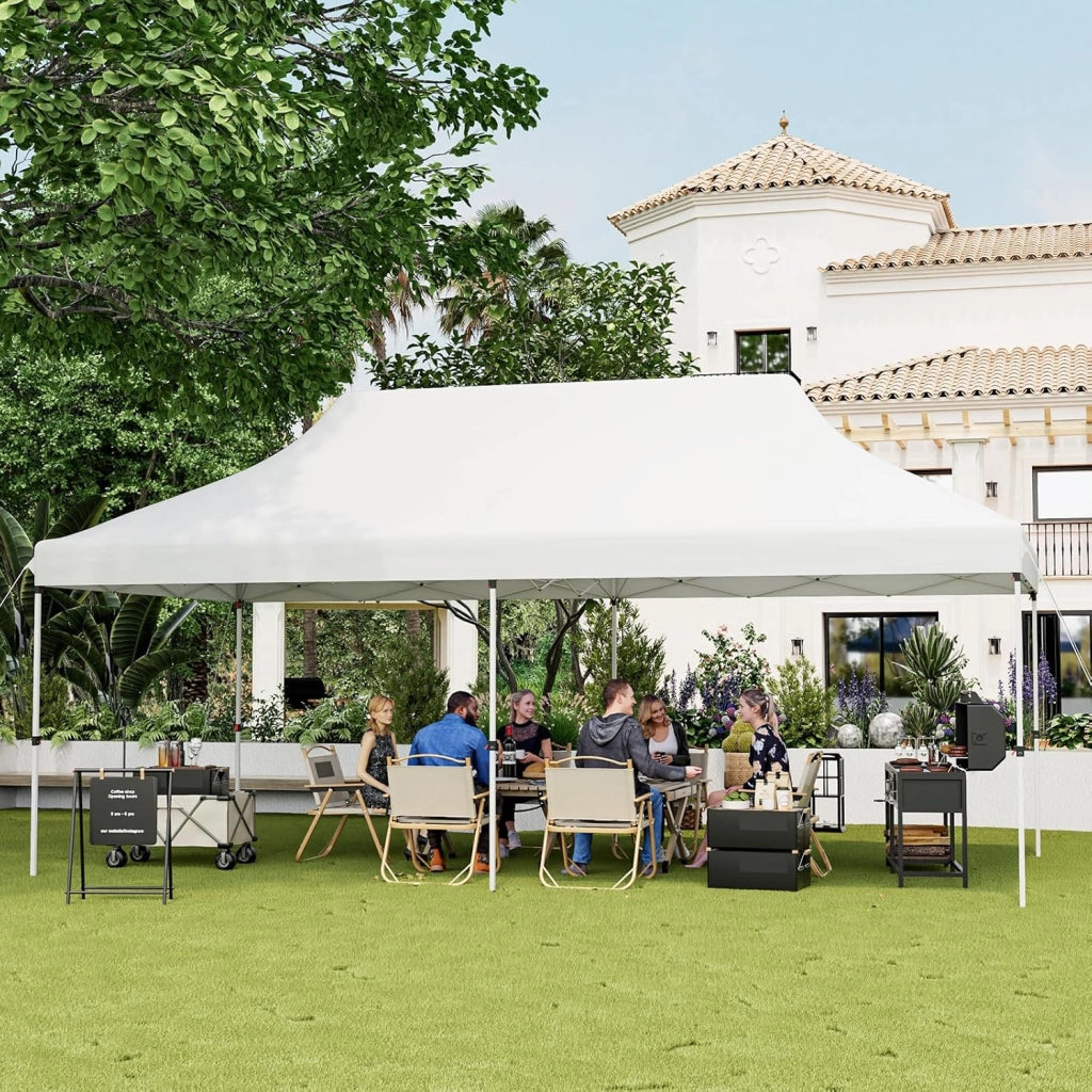 Gazebo Pieghevole da Giardino 3 x 6m, Gazebo Pop-up con Borsa da Trasporto, Regolabile in Altezza, per Feste, Barbecue, Giardino e Spiaggia (Bianco)