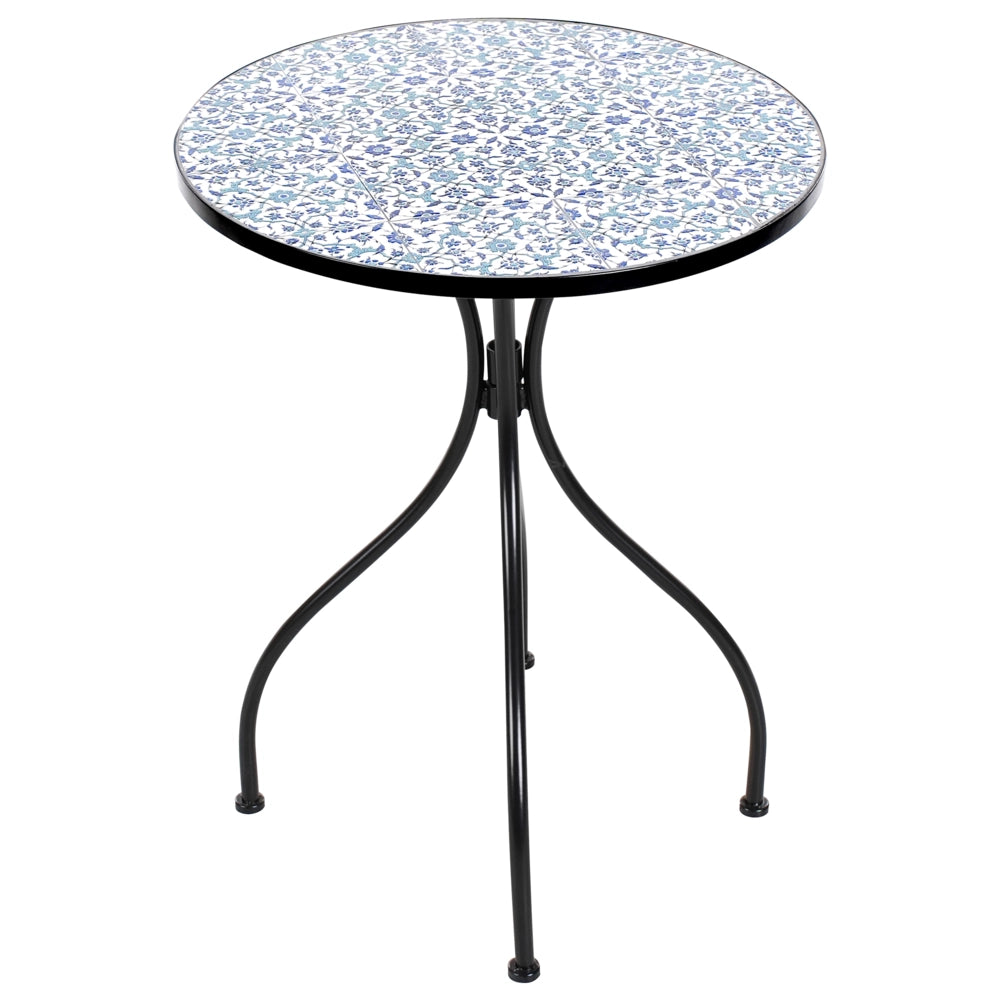 Tavolo da bistrot per esterni in metallo con piano in mosaico nero stile vintage